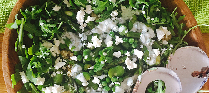 Minted Pea, Asparagus and Broad Bean Salad with Quinoa